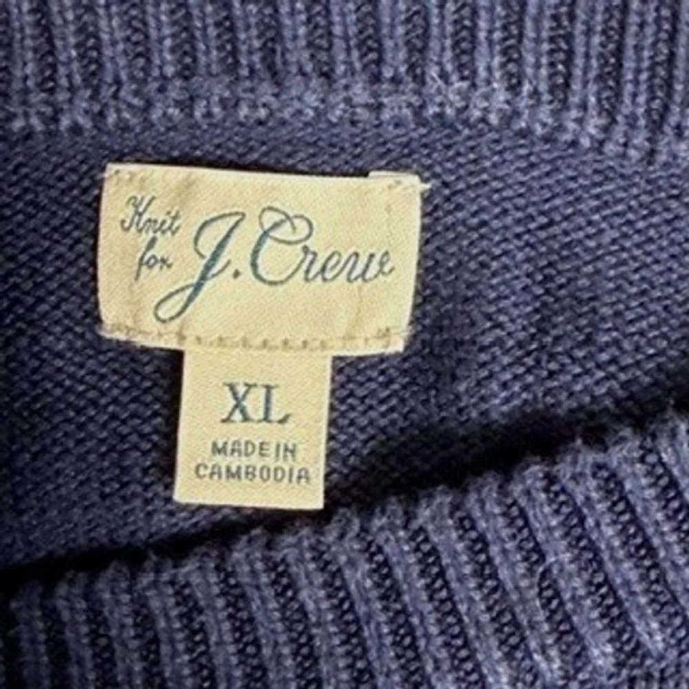 Lot of 2 J. Crew Mens XL Cotton Crewneck Sweaters Navy Blue Forest Green Solid‎